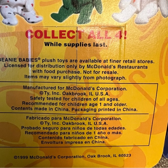 RARE McDonald's Brittania Erin Glory & Maple TY Beanie Babies Bear Complete Set - Picture 7 of 16